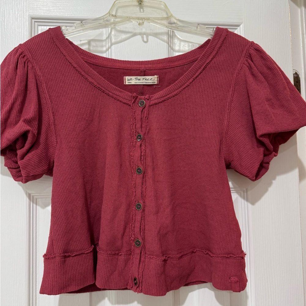 We The Free Women's Burgundy Button-Up Crop Top